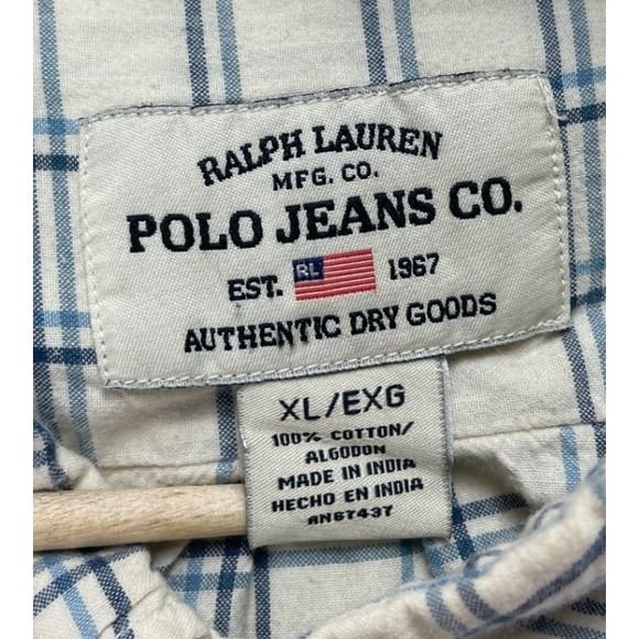 Vintage Polo Jeans Co Ralph Lauren Men's XL Windowpane Plaid Shirt Blue White - Picture 4 of 8